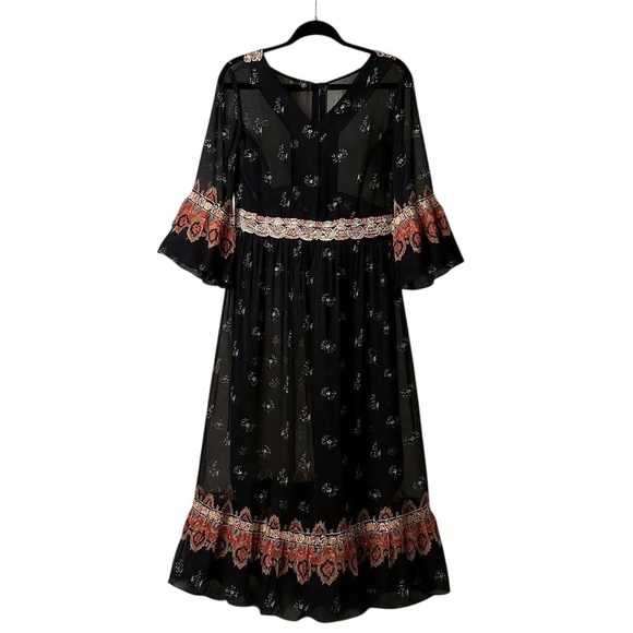 Sundance Boho Embroidered Midi Dress Black Floral Size 4 - Picture 2 of 5